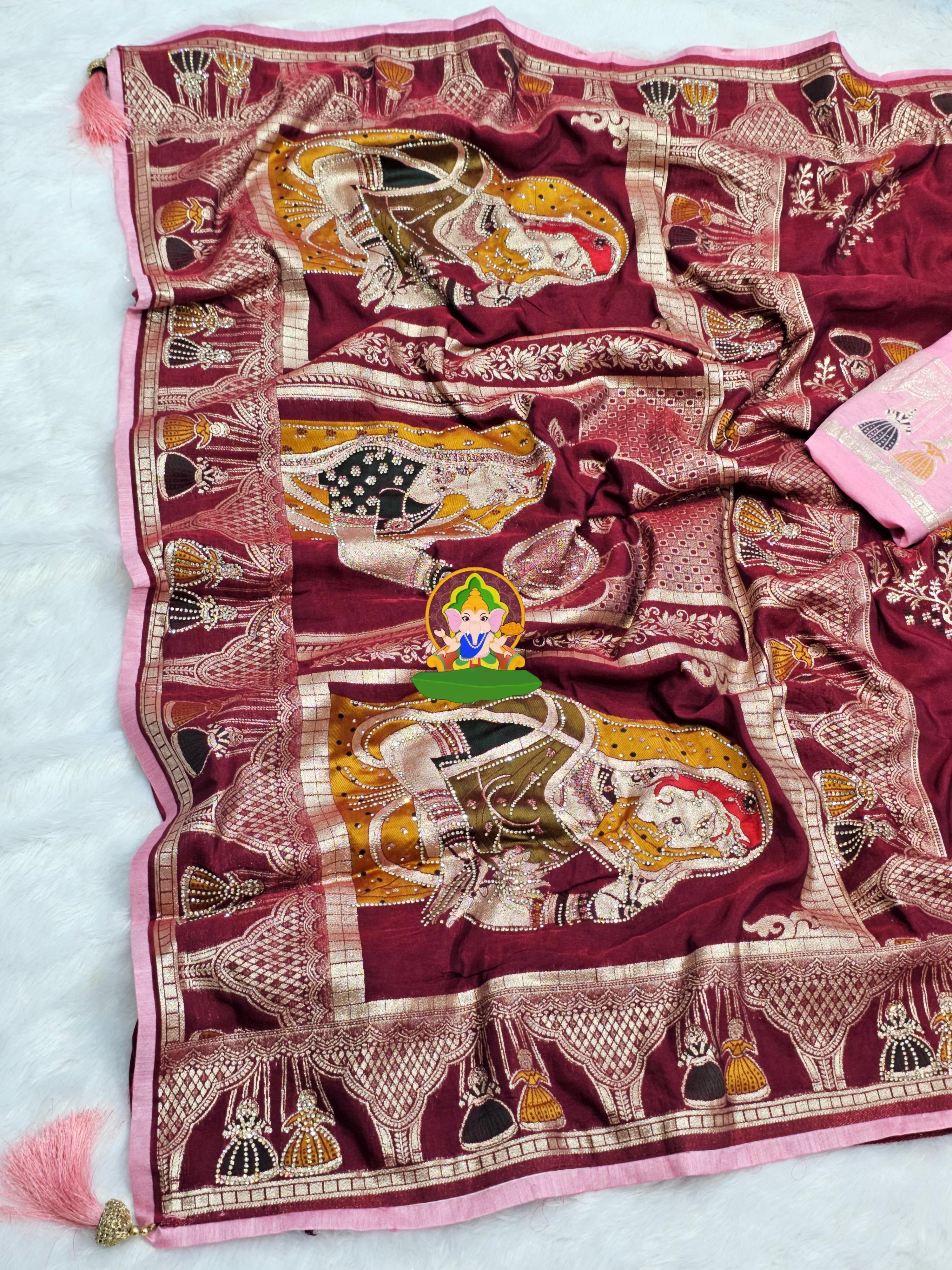 Pure Dola Viscose Meenakari Zecard Weaving Saree