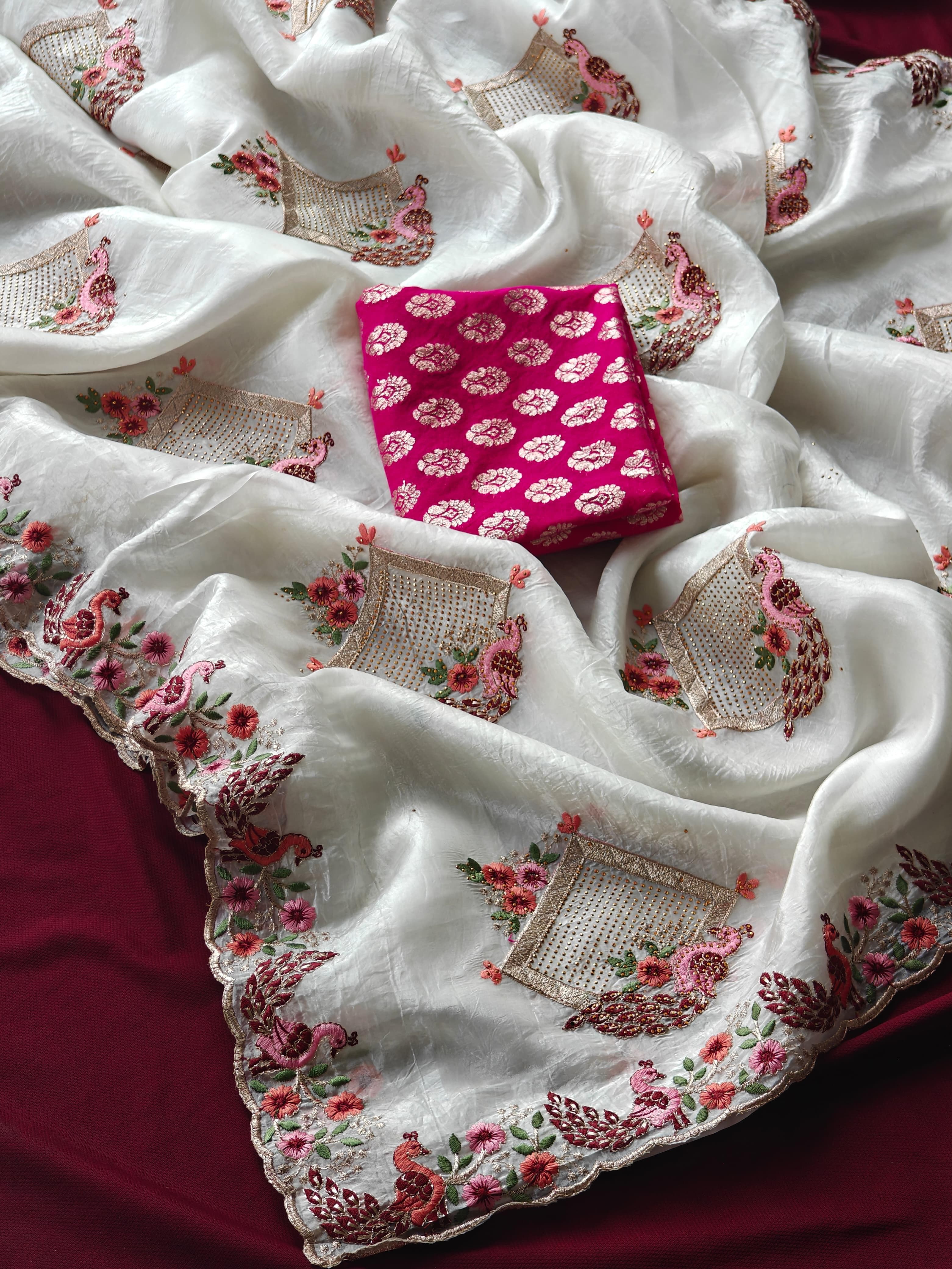White Paper Crush Saree