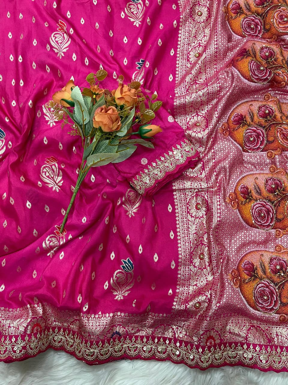 Gulmohar – Dola Silk Saree Megenta/Rani