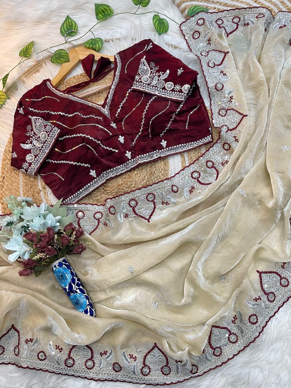 Premium Fendy Satin with 3mm Embroidery Sequence