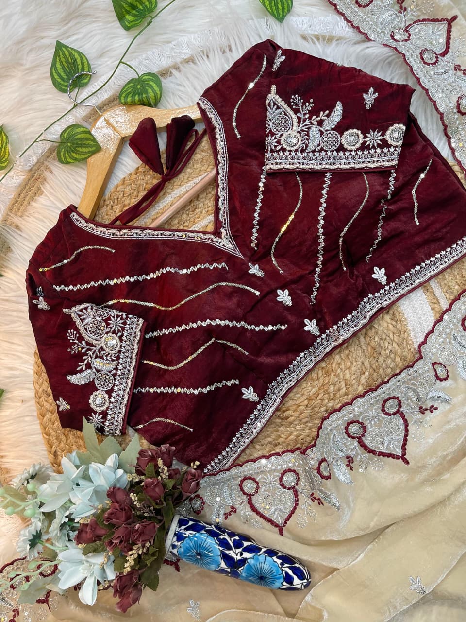Premium Fendy Satin with 3mm Embroidery Sequence