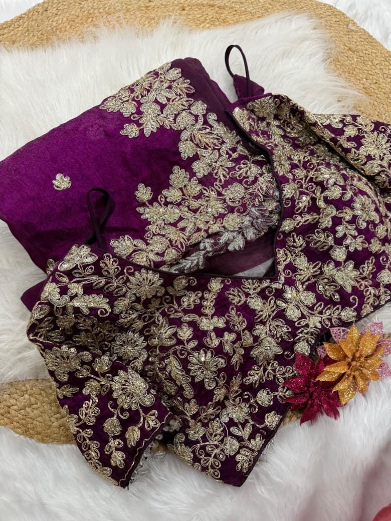 Wine Fendy satin fabric saree