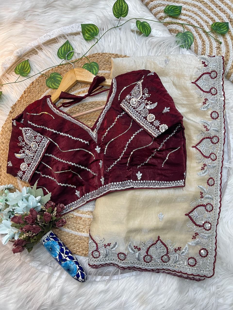 Premium Fendy Satin with 3mm Embroidery Sequence