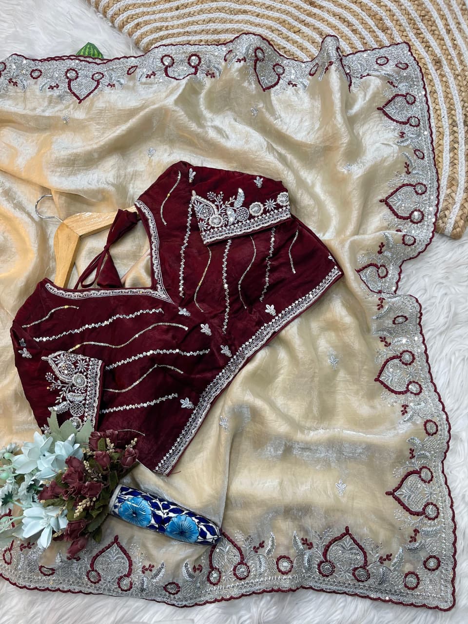 Premium Fendy Satin with 3mm Embroidery Sequence
