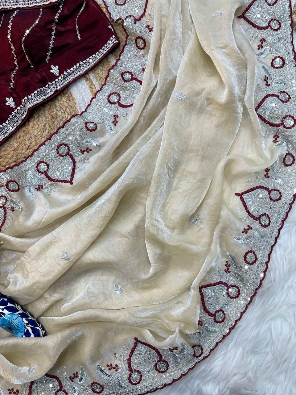 Premium Fendy Satin with 3mm Embroidery Sequence
