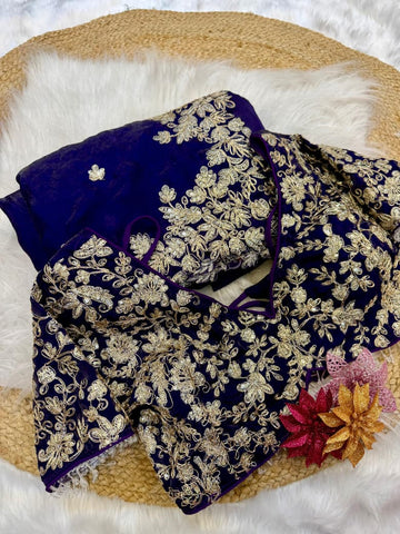 Blue Fendy satin fabric saree