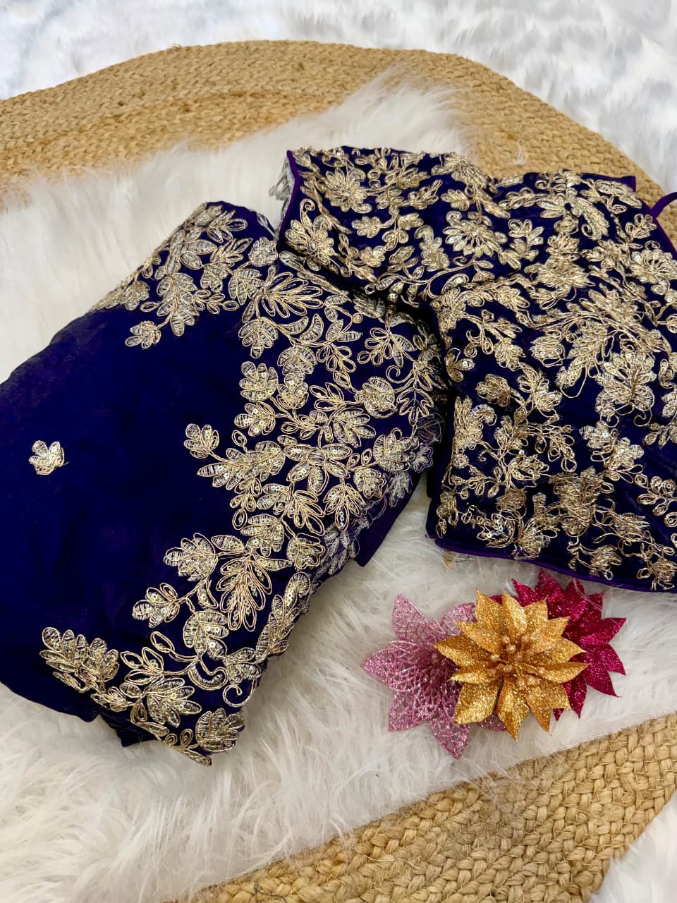 Blue Fendy satin fabric saree