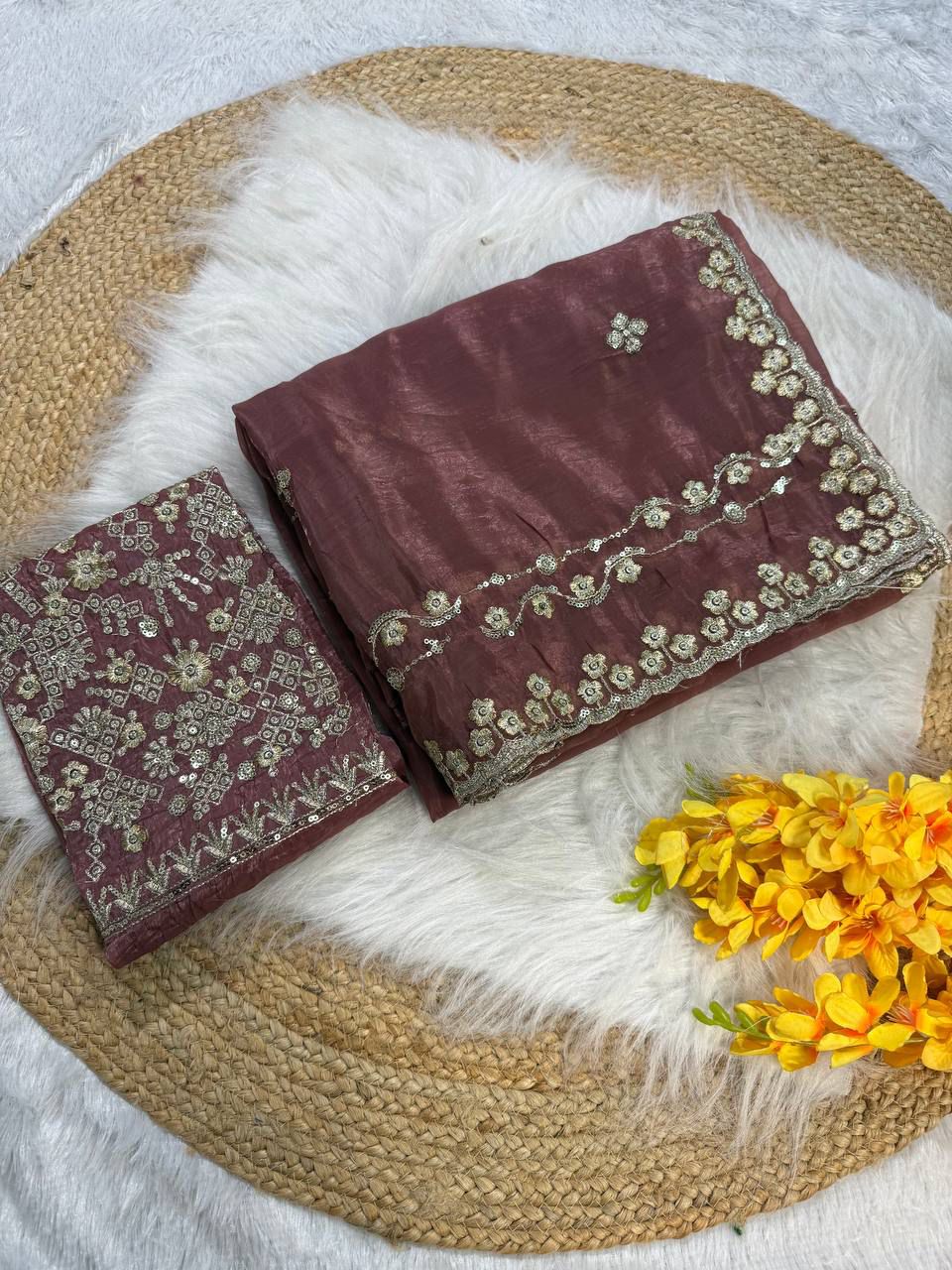 New Soft Gold Crushed Saree